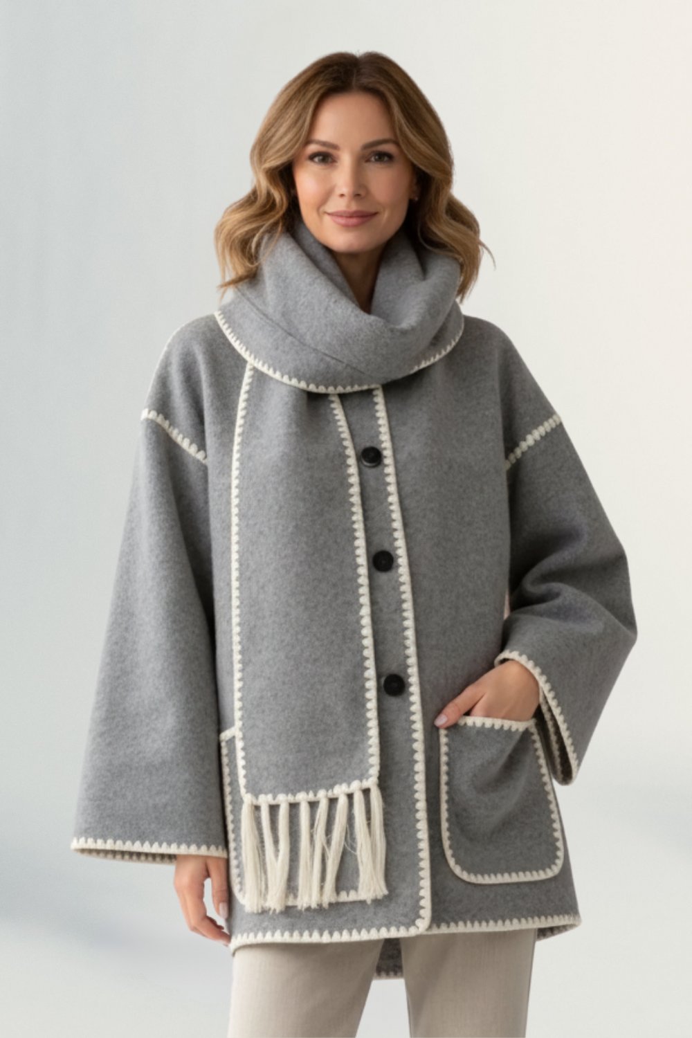 Roche Seraphine | Women's Wrapped Contrast Scarf Coat