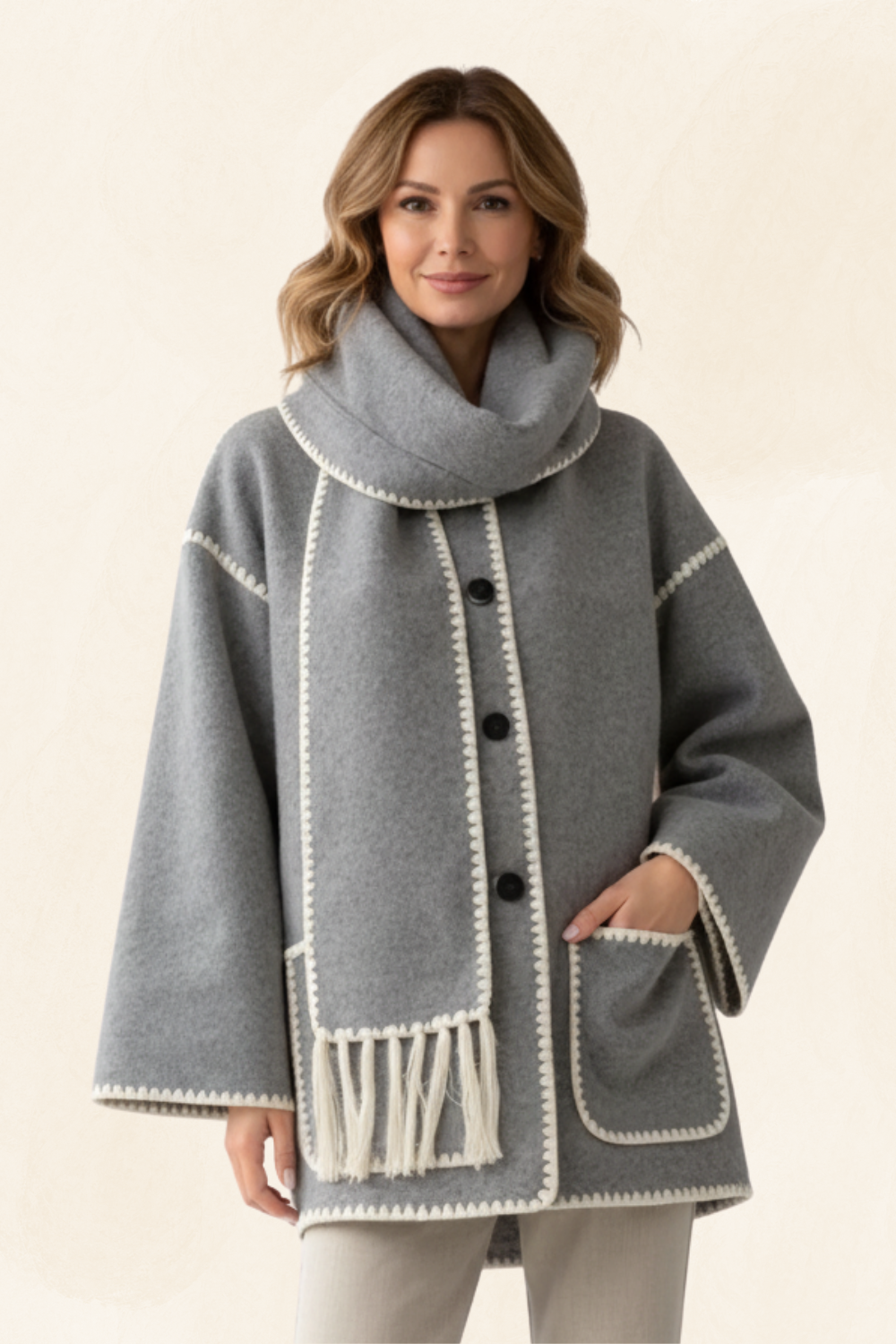 Roche Seraphine | Women's Wrapped Contrast Scarf Coat